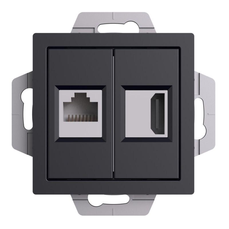 Розетка 2-м AtlasDesign HDMI+RJ45 кат.5E механизм карбон SE ATN001082