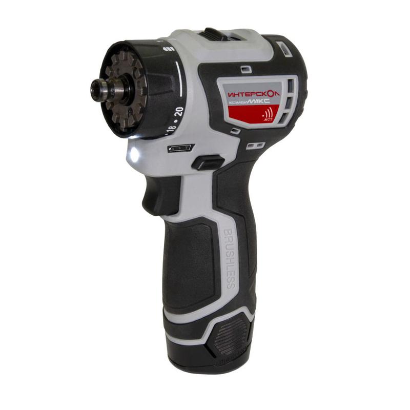 Дрель-шуруповерт акуумуляторная бесщеточн. ДА-10/12В 36 КомбиМАКС (Li-ion сумка 2 аккум. 2А.ч 4 насадки) ИНТЕРСКОЛ 687.2.2.78